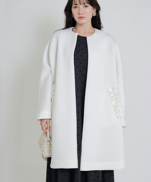 PICCIN PERLA ノーカラーコート コート フリルポケットコート