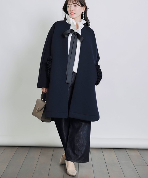 PICCIN PERLA ノーカラーコート コート フリルポケットコート