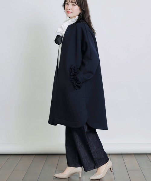 みゆ　オースチンリード　フリルコート　ネイビーブラック prose verse（プロズヴェール） ステンカラーコート コート バック