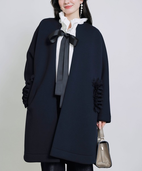 PICCIN PERLA ノーカラーコート コート フリルポケットコート