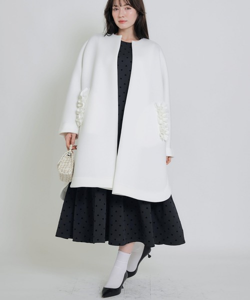 PICCIN PERLA ノーカラーコート コート フリルポケットコート