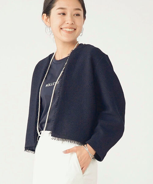 NOLLEY'S 美品　ノーカラー　ジャケット アウター　ネイビー 38 NOLLEY'S 美品 ノーカラー ジャケット アウター ネイビー 38 NOLLEY'S