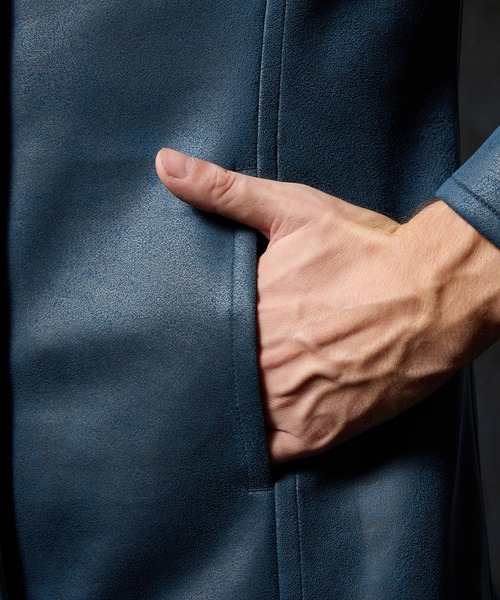 kodeni ⭐️トムレベル ナポレオンコート　シャギー　切替　レザー マトリックス風コート販売、着丈135cm フェイクレザーナポレオン