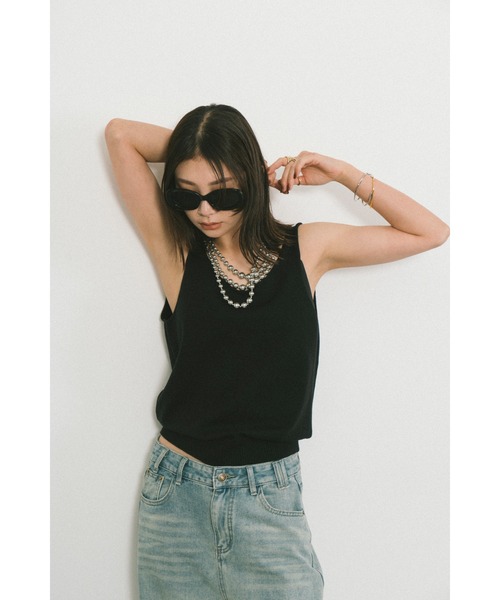 「HANNE」 ノースリーブニット FREE グレー レディース_画像3