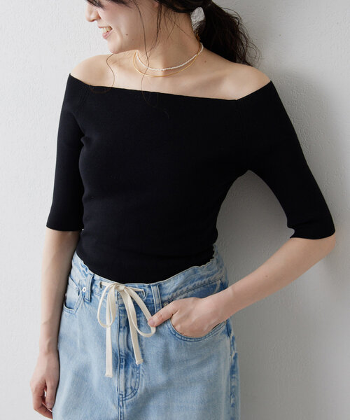 「THE PAUSE」 半袖ニット FREE レッド レディース_画像2