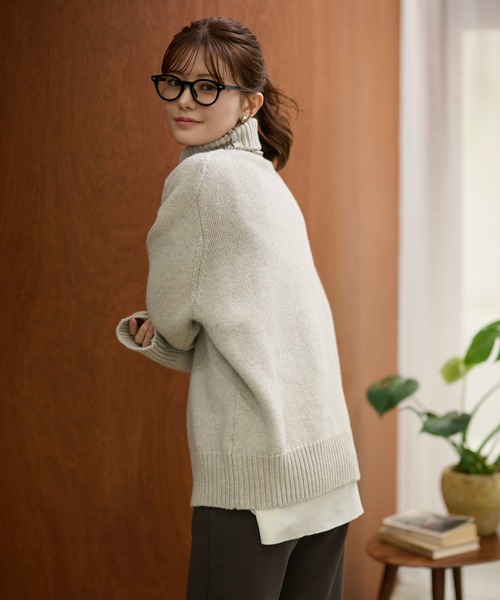 【美品】  AUBERGE / オーベルジュ | ハイネック プルオーバー ニット セーター ユニセックス | 38 | ブラックモカ | レディース ニット セーター wool high neck oversize knit / ウールハイネック