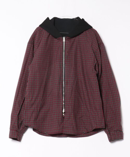 パーカー a.p.o.v. リバーシブルチェックシャツジャケット×フェイク