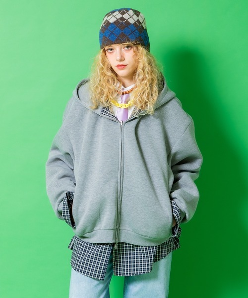 パーカー a.p.o.v. リバーシブルチェックシャツジャケット×フェイク