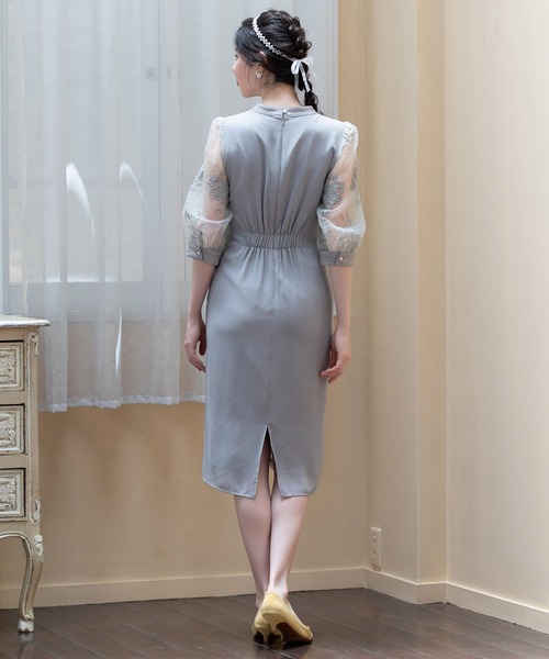 「DRESS PLUS」 7分袖ワンピース L クリアブラウン レディース_画像6