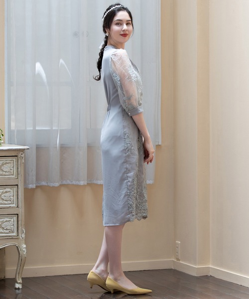 「DRESS PLUS」 7分袖ワンピース L クリアブラウン レディース_画像7