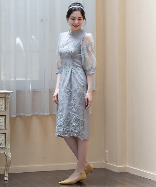 「DRESS PLUS」 7分袖ワンピース L クリアブラウン レディース_画像8