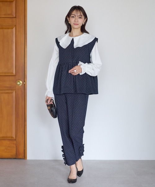 Neige（ネージュ） スラックス パンツ スノードットフリルテーパード