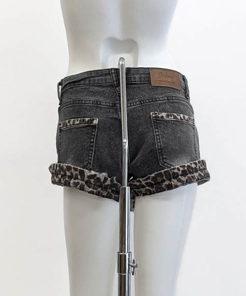 REMUR ジーンズ デニム デニムパンツ 折り返しヒョウ柄デニムショート REMUR ジーンズ デニム デニムパンツ 折り返しヒョウ柄デニムショート