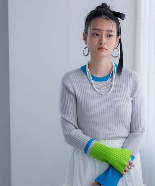 「bohmal」 長袖ニット FREE グレー レディース_画像4