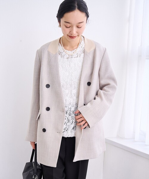 RONEL ジャケット ノーカラージャケット 「RONEL」ノーカラーツイード