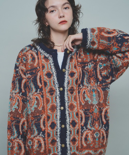 「Unitage」 ニットカーディガン FREE ネイビー レディース_画像5