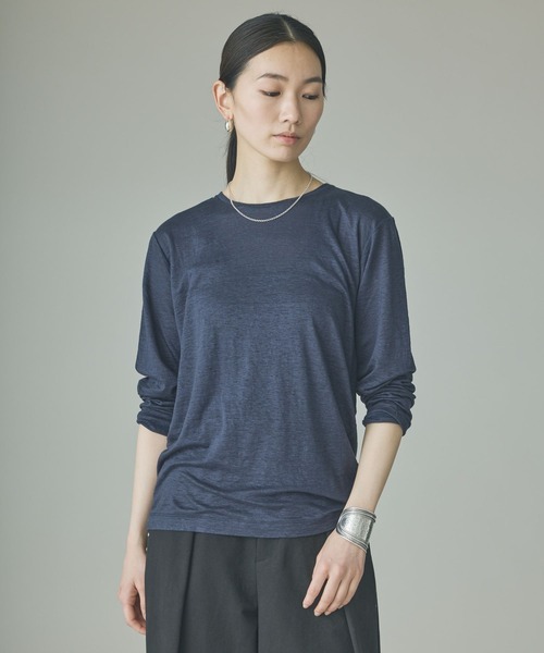 Curensologyカレンソロジープリント長袖カットソーネイビー Curensology（カレンソロジー） tシャツ /シアーリネンロングスリーブT
