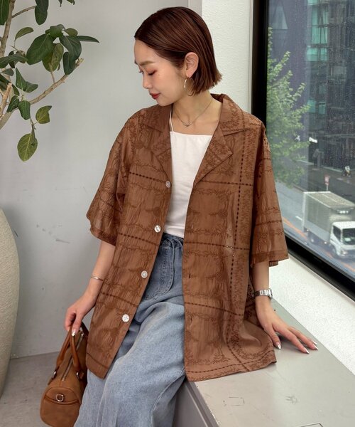 ブラウス シャツ 「UNISEX」レース刺繍シャツ/WEB限定カラーあり レディース メンズの画像