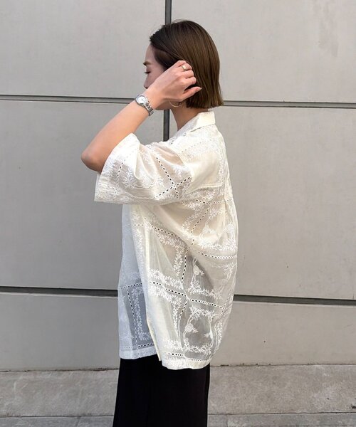 ブラウス シャツ 「UNISEX」レース刺繍シャツ/WEB限定カラーあり レディース メンズの画像