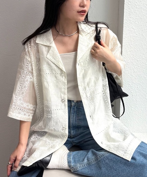 ブラウス シャツ 「UNISEX」レース刺繍シャツ/WEB限定カラーあり レディース メンズの画像