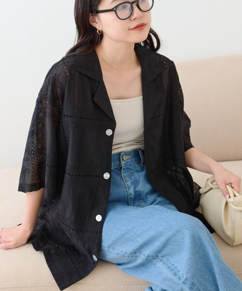 ブラウス シャツ 「UNISEX」レース刺繍シャツ/WEB限定カラーあり レディース メンズの画像