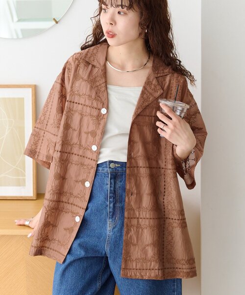 ブラウス シャツ 「UNISEX」レース刺繍シャツ/WEB限定カラーあり レディース メンズの画像