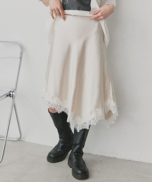 ad thie（アドティエ） スカート サテン レース レイヤードスカート