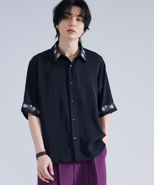 「Ellno Loset」 半袖シャツ LARGE ブラック メンズ_画像2