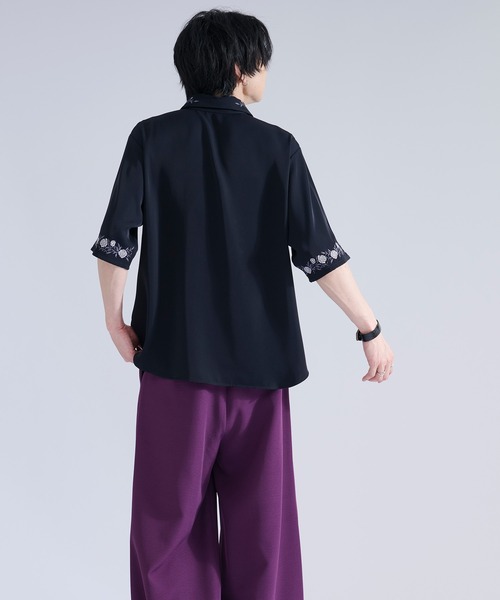 「Ellno Loset」 半袖シャツ LARGE ブラック メンズ_画像7