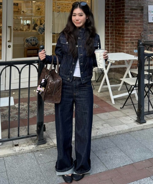 Aelina セットアップ スタンドカラーデニムジャケット＆ハイウエスト