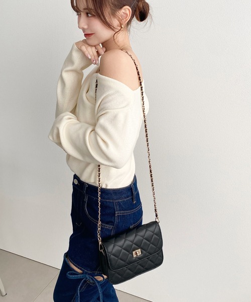 大人気！BVブラックレザーキルティングショルダーバッグ キルティング