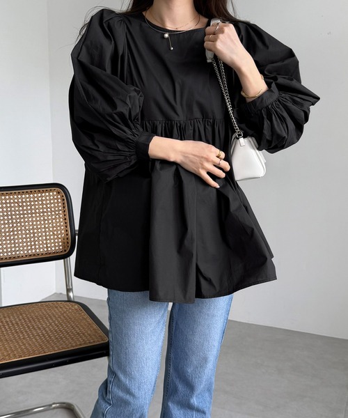 twill ラウンドペプラムボリュームブラウス LE CERCLE par rope' ブラウス シャツ ペプラムギャザーブラウス