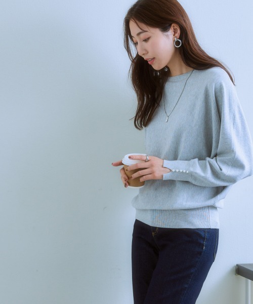 7days Life Styling ニット セーター 袖パール調ドルマンニット