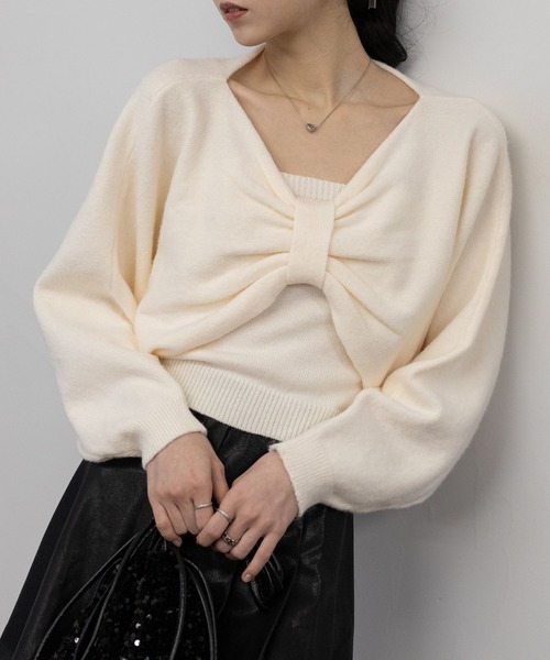 pumpkin port ニット リボンボレロ+ニットキャミソール