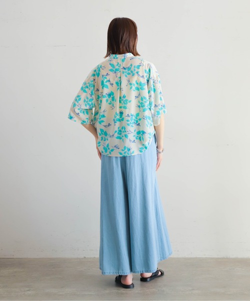 NOMBRE IMPAIR ブラウス シャツ リーフバードPT 6分袖スタンド