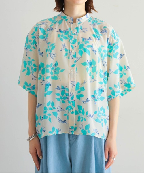 NOMBRE IMPAIR ブラウス シャツ リーフバードPT 6分袖スタンドシャツ