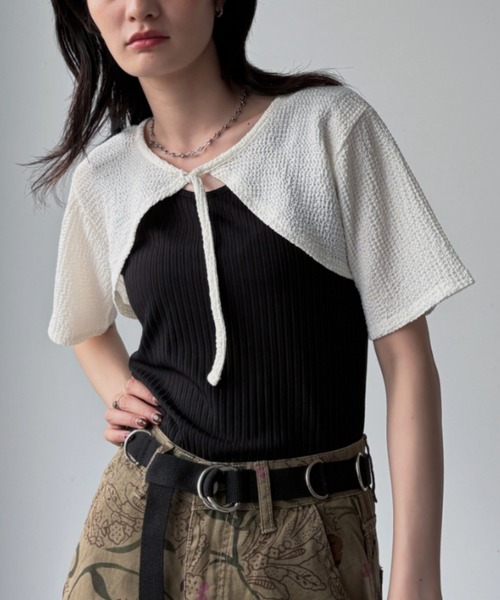 tシャツ レイヤーライクドッキングジャガードトップス