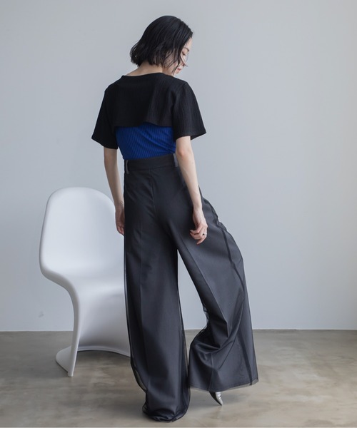 tシャツ レイヤーライクドッキングジャガードトップス