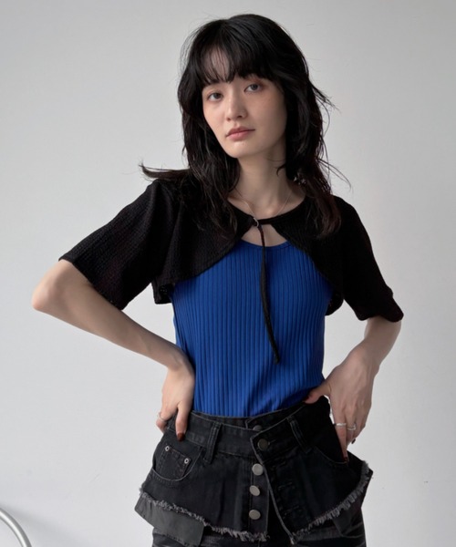 tシャツ ドッキングカットトップス レディース tシャツ レイヤーライクドッキングジャガードトップス