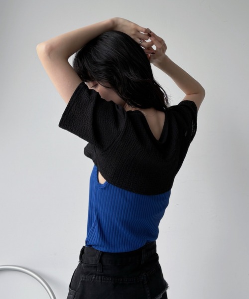 tシャツ 半袖 レイヤーライクドッキングジャガードトップス レディース