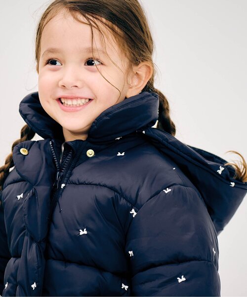 apres les cours ダウン アウター リボン・ハート刺繍スカラップ  