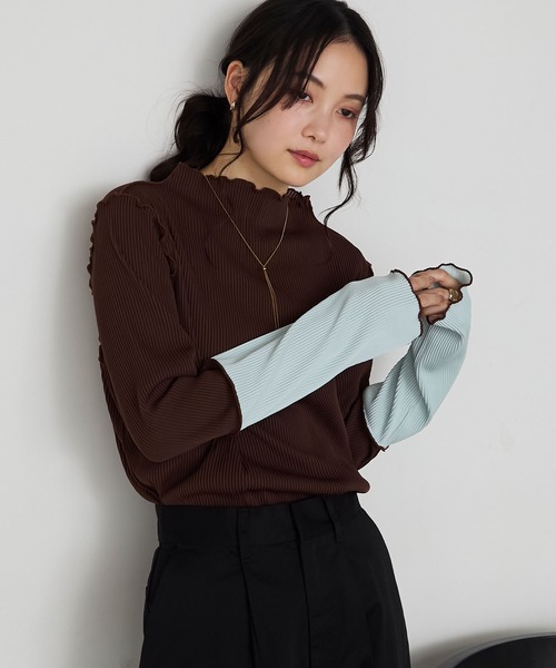 プリーツ加工 シアー 長袖 トップス ブラック forksy.（フォルクシー） tシャツ 「forksy.」「エブリデイシリーズ