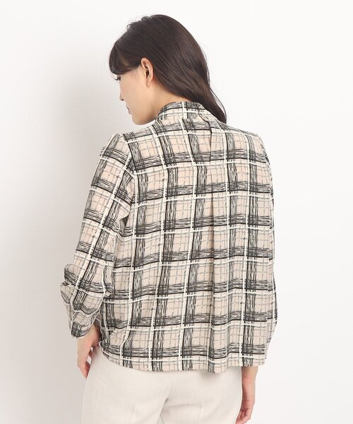 ブラウス シャツ 「洗える」チェック柄ボウタイ風ブラウス レディース STYLEBLOCK ブラウス シャツ サテンチェーン柄ブラウス