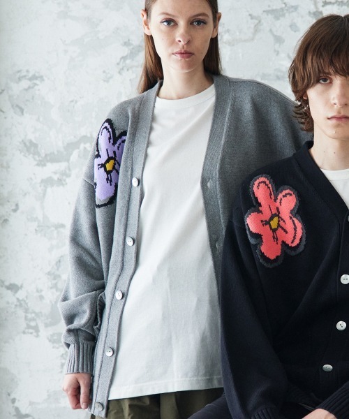 カーディガン rehacer: Botanical V-Neck Cardigan / ボタニカル Vネック カーディガン メンズ レディースの画像