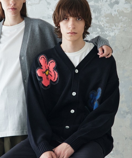 カーディガン rehacer: Botanical V-Neck Cardigan / ボタニカル Vネック カーディガン メンズ レディースの画像