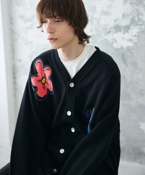 カーディガン rehacer: Botanical V-Neck Cardigan / ボタニカル Vネック カーディガン メンズ レディースの画像
