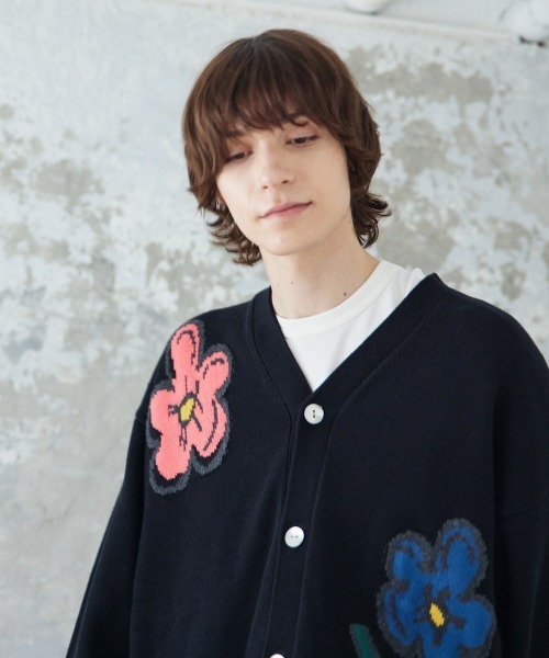 カーディガン rehacer: Botanical V-Neck Cardigan / ボタニカル Vネック カーディガン メンズ レディースの画像