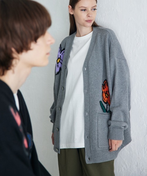 カーディガン rehacer: Botanical V-Neck Cardigan / ボタニカル Vネック カーディガン メンズ レディースの画像
