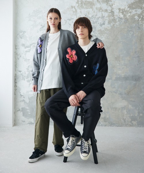 カーディガン rehacer: Botanical V-Neck Cardigan / ボタニカル Vネック カーディガン メンズ レディースの画像