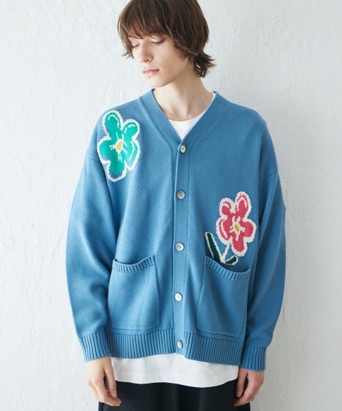 カーディガン rehacer: Botanical V-Neck Cardigan / ボタニカル Vネック カーディガン メンズ レディースの画像